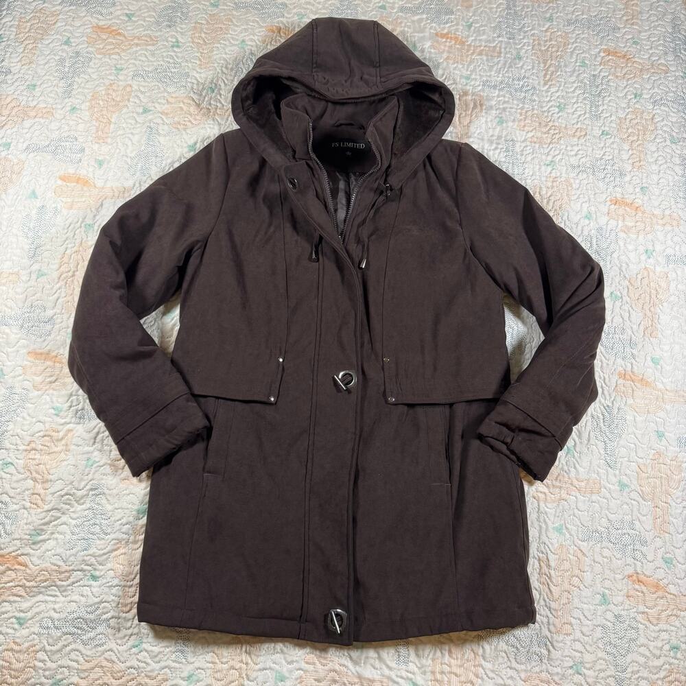 FS Limited Brown Hooded Coat Women’s Small Suede Look Insulated Jacket